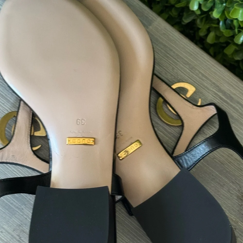 New Gucci Marmont Black Leather GG Sandals - Picture 7 of 9